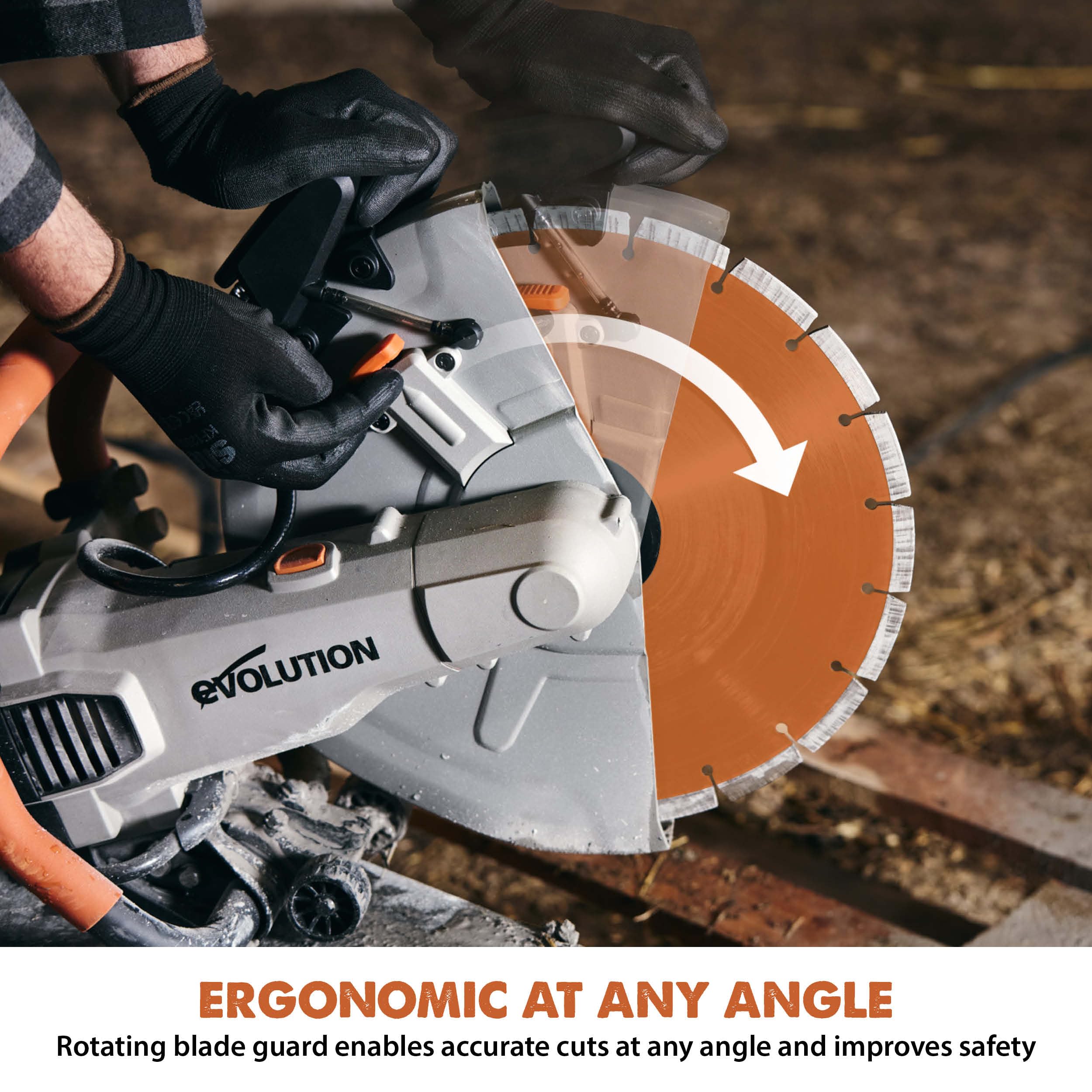 Evolution Power Tools R350DCT - Sierra de hormigón, sierra de corte, para cortar hormigón, piedra, ladrillo, tejas y más, cortador de disco eléctrico de 350 mm, hoja de diamante premium, 110 V, 350 mm