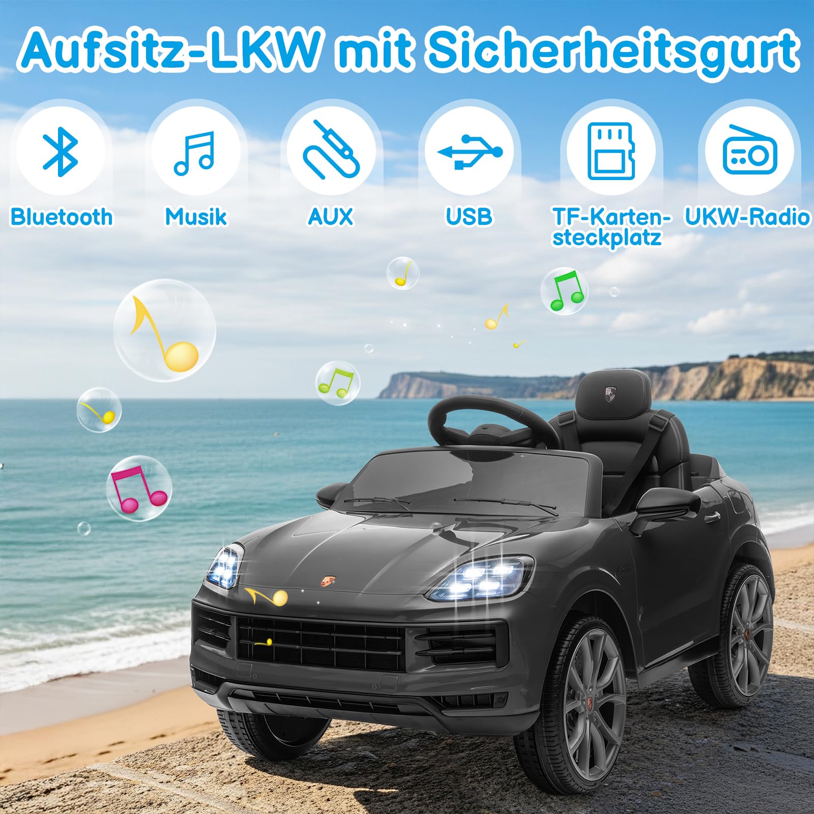 LALAHO Kinder Elektroauto 12V Kinderauto Elektrisch 2,4G-Fernbedienung, Elektrofahrzeuge 2-türig mit MP3, Musik, Hupe, LED-Leuchten (Grau)