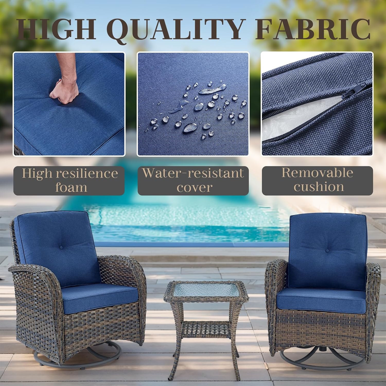 HUMMUH 5-Piece Patio Furniture Set with Fire Pit,Wicker Outdoor Swivel Rocker Chairs Patio Sofa for Backyard,Poolside,Deck