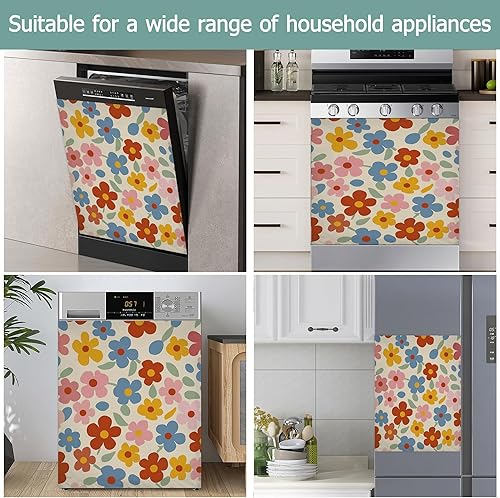 Miniatura 7 de Cubierta decorativa de imanes para lavavajillas de los años 70, diseño floral retro, impermeable, magnético, para lavavajillas, cubierta magnética
