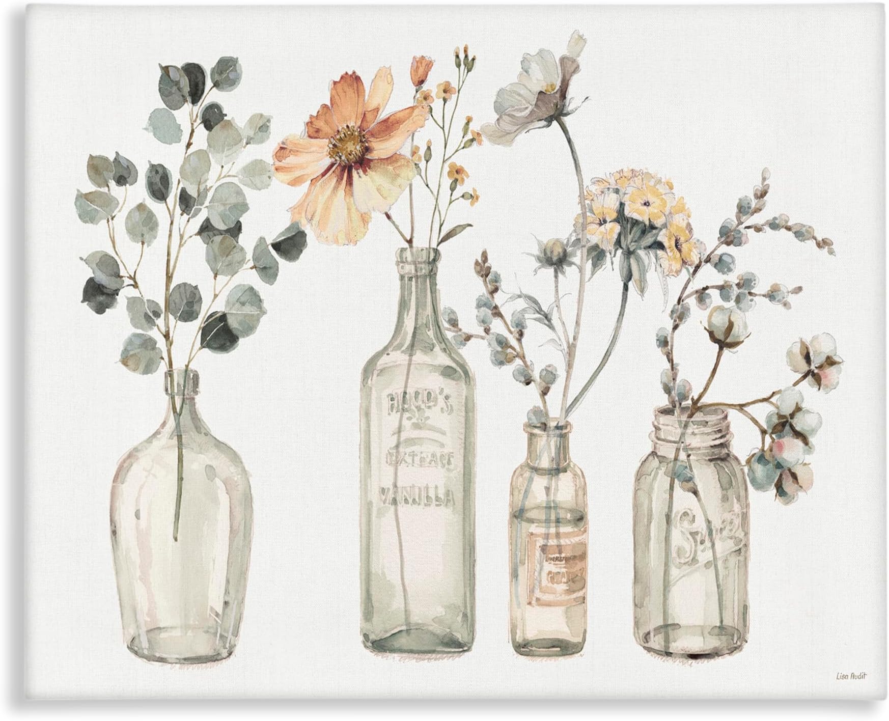 Antique Floral Bouquets Flowers Glass Jar Painting, Canvas, 24 x 30