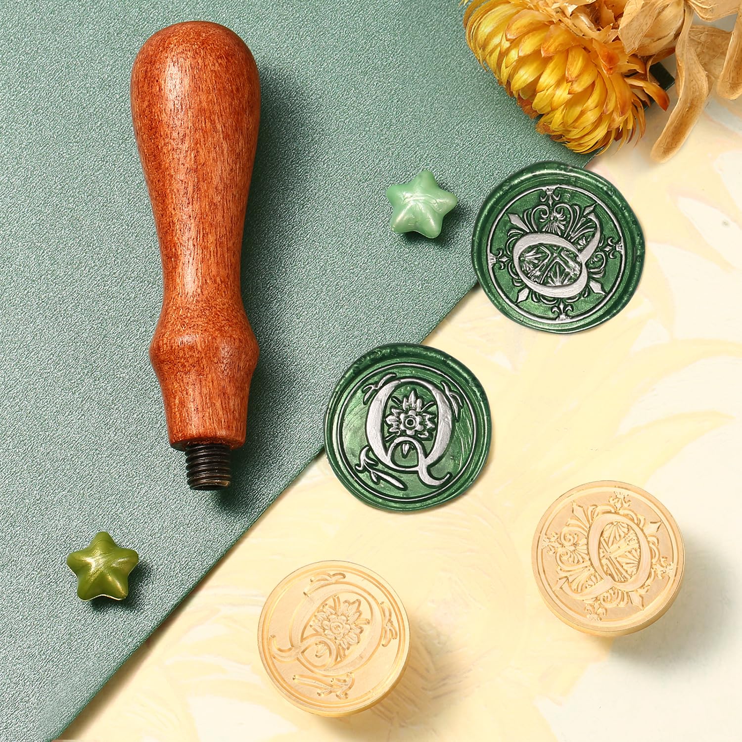 Comealltime Pack of 2 Retro Alphabet Sealing Wax Stamps, A~Z Initials Wax Stamp with Wooden Handle - Image 2