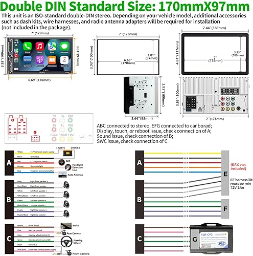 Miniatura 6 de Actualización inalámbrica Radio de coche doble DIN con Apple CarPlay inalámbrico y Android Auto, Bluetooth, salida de audio de 4.2 canales,