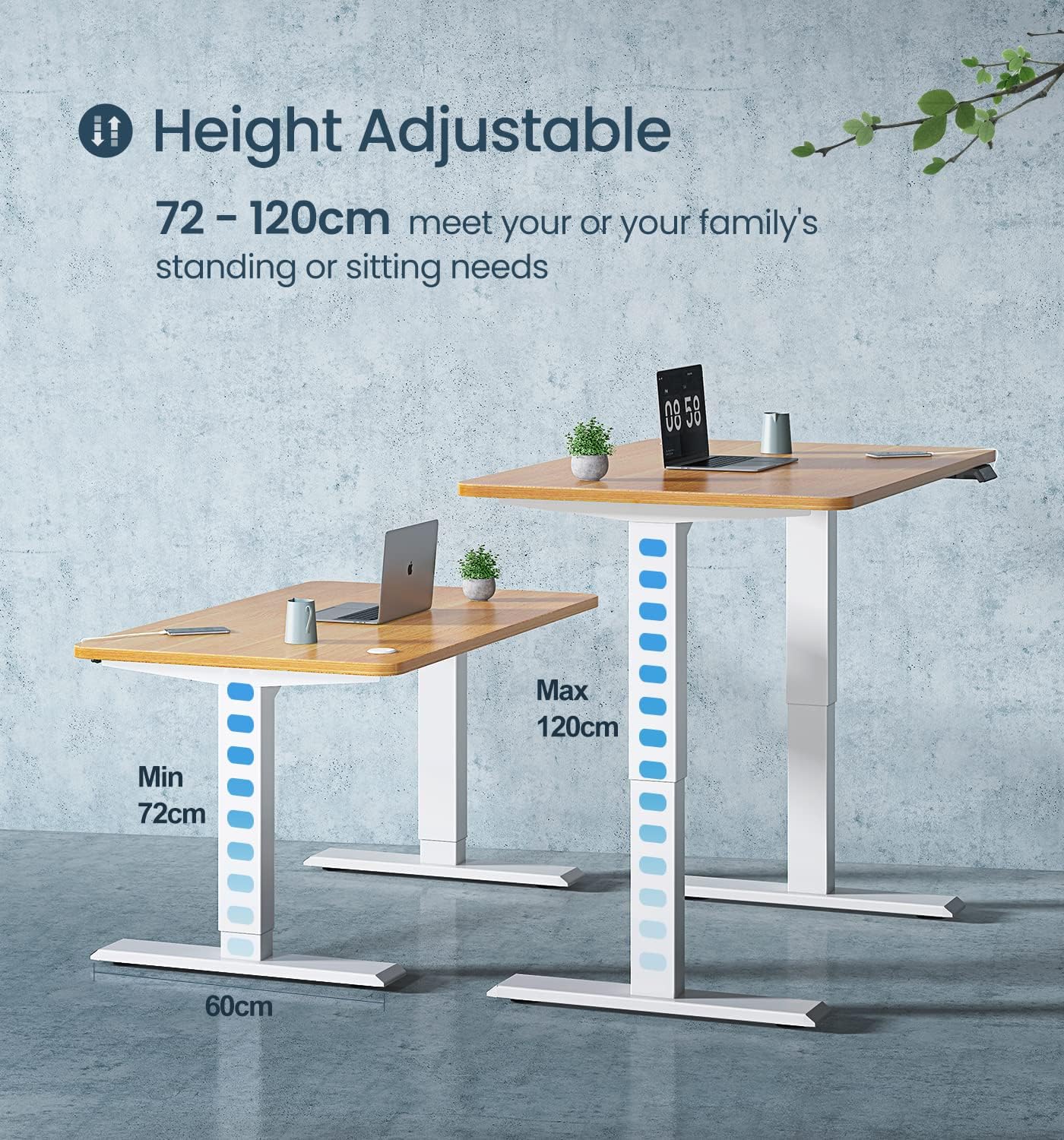 MAIDeSITe T2 Pro Electric Standing Desk Frame with dimensions