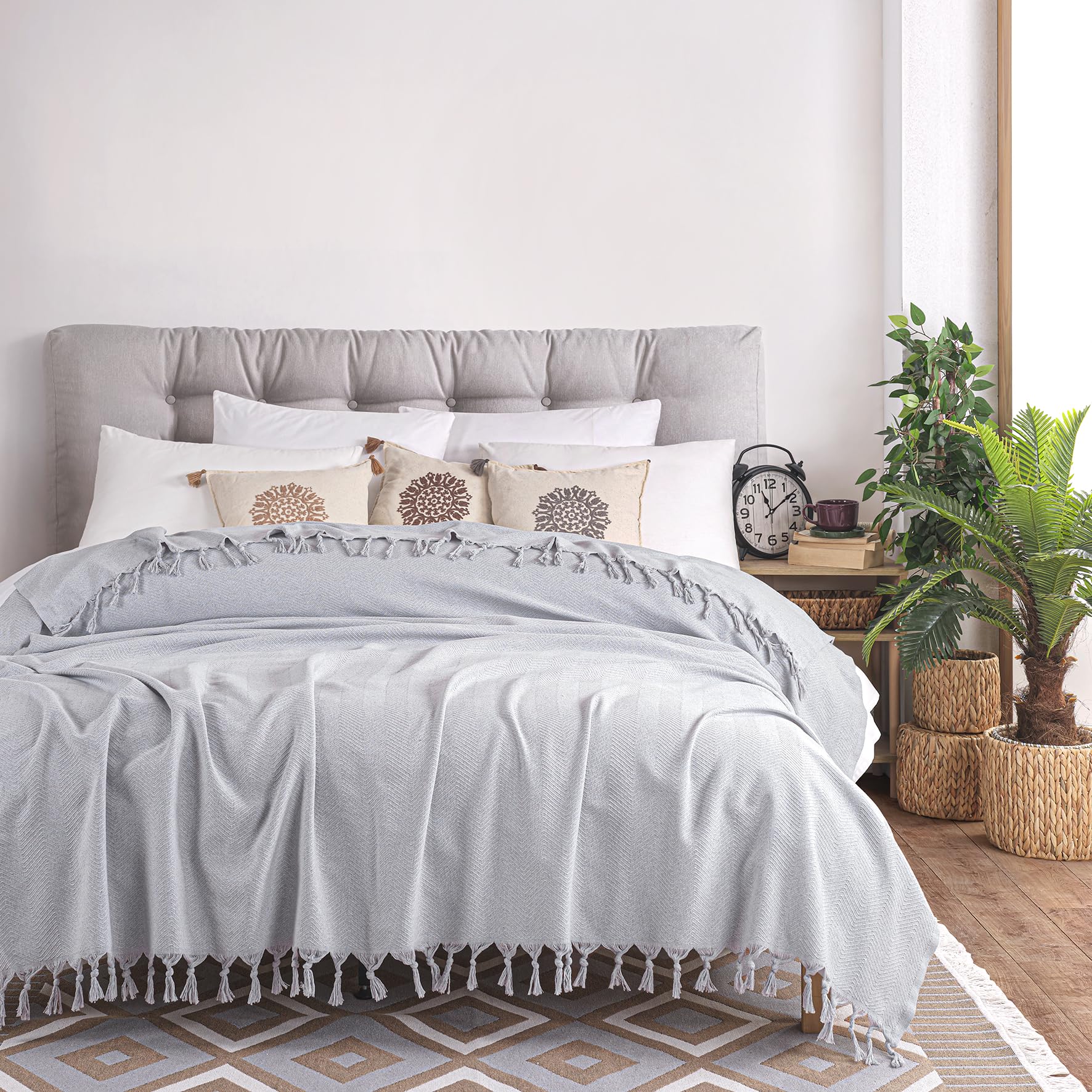 Milam London Cotton Large Throw For Sofas, Silver Grey, 200 x 230 cm - Image 2