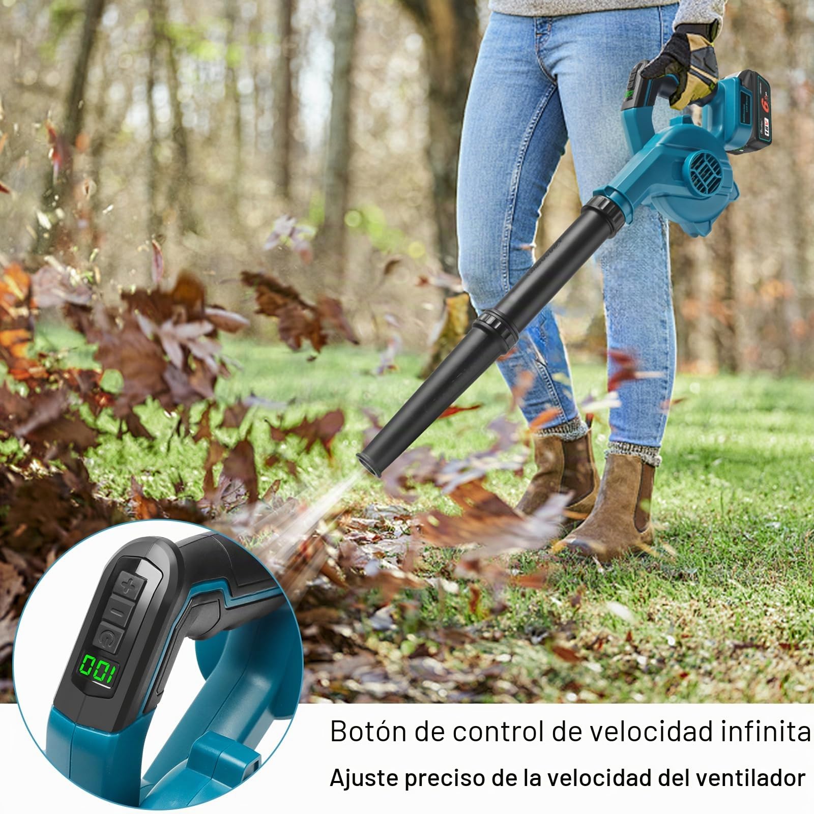 Soplador de Hojas Waitley inalámbrico Compatible con baterías Makita de 18V para Limpieza de PC, quitanieves y sopladores de Hojas