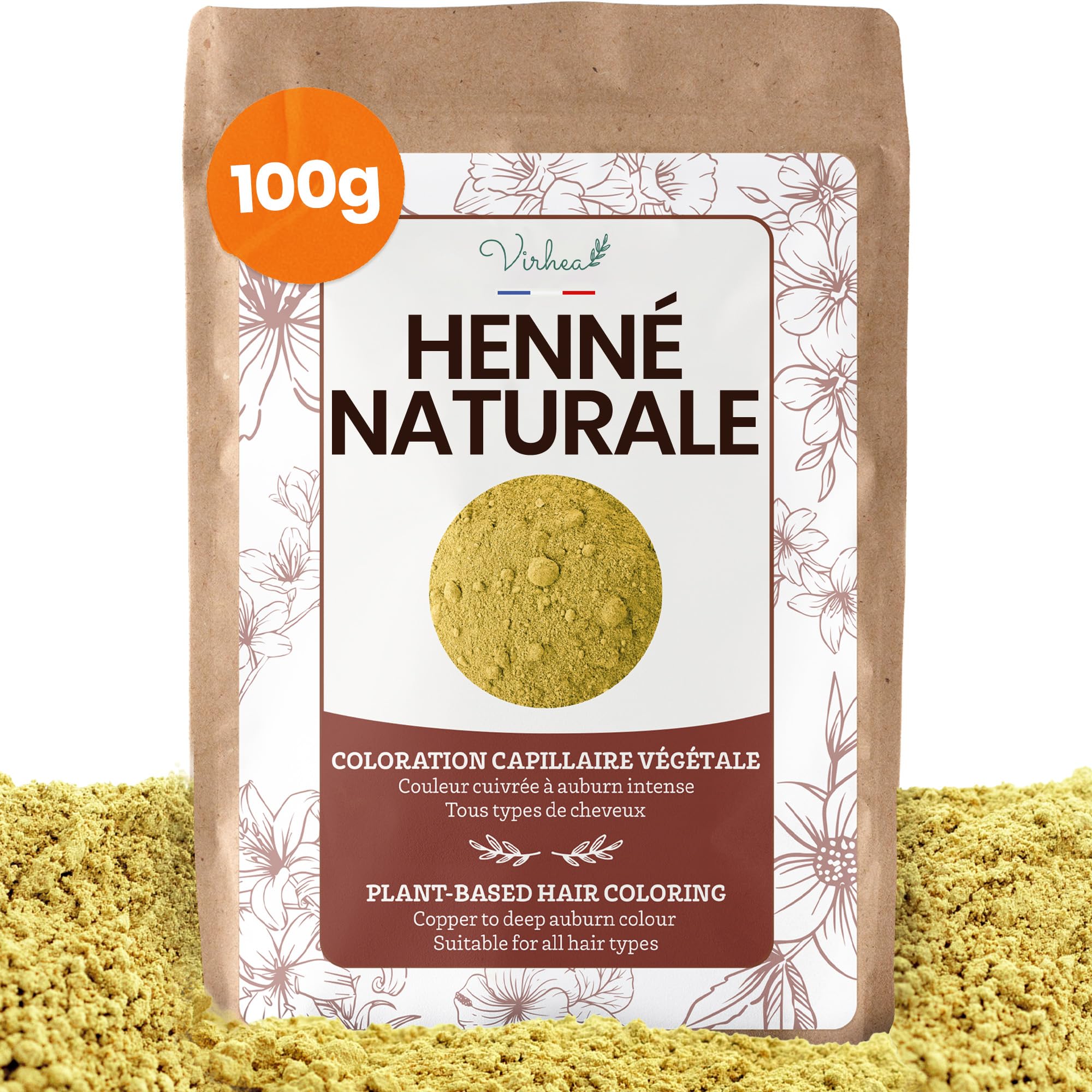 Henné Naturale 100g - Colorazione Vegetale per Capelli Rinforzante - Copertura Capelli Bianchi - Vegan Bio Ayurvedico - Riflessi Intensivi Senza Ammoniaca e PPD - Effetto Sano e Lucentezza