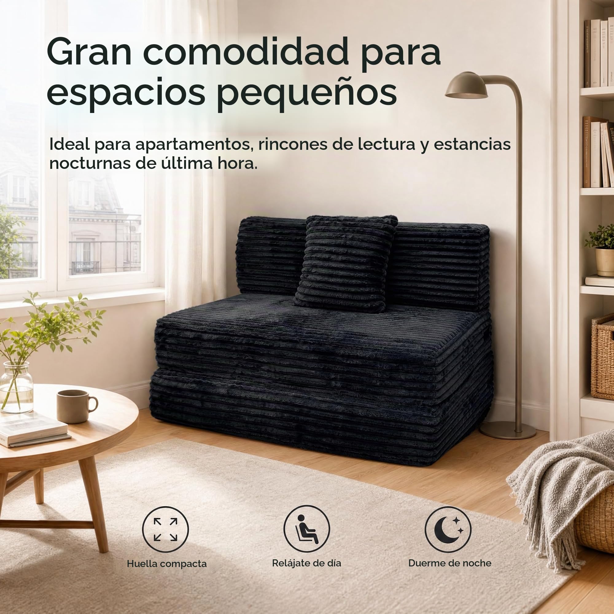 ANONER Sofá Cama Plegable 4 en 1, Gris Oscuro | espuma alta densidad integral, con cojín, fijación velcro, funda extraíble, 100x193cm, ideal para espacios pequeños