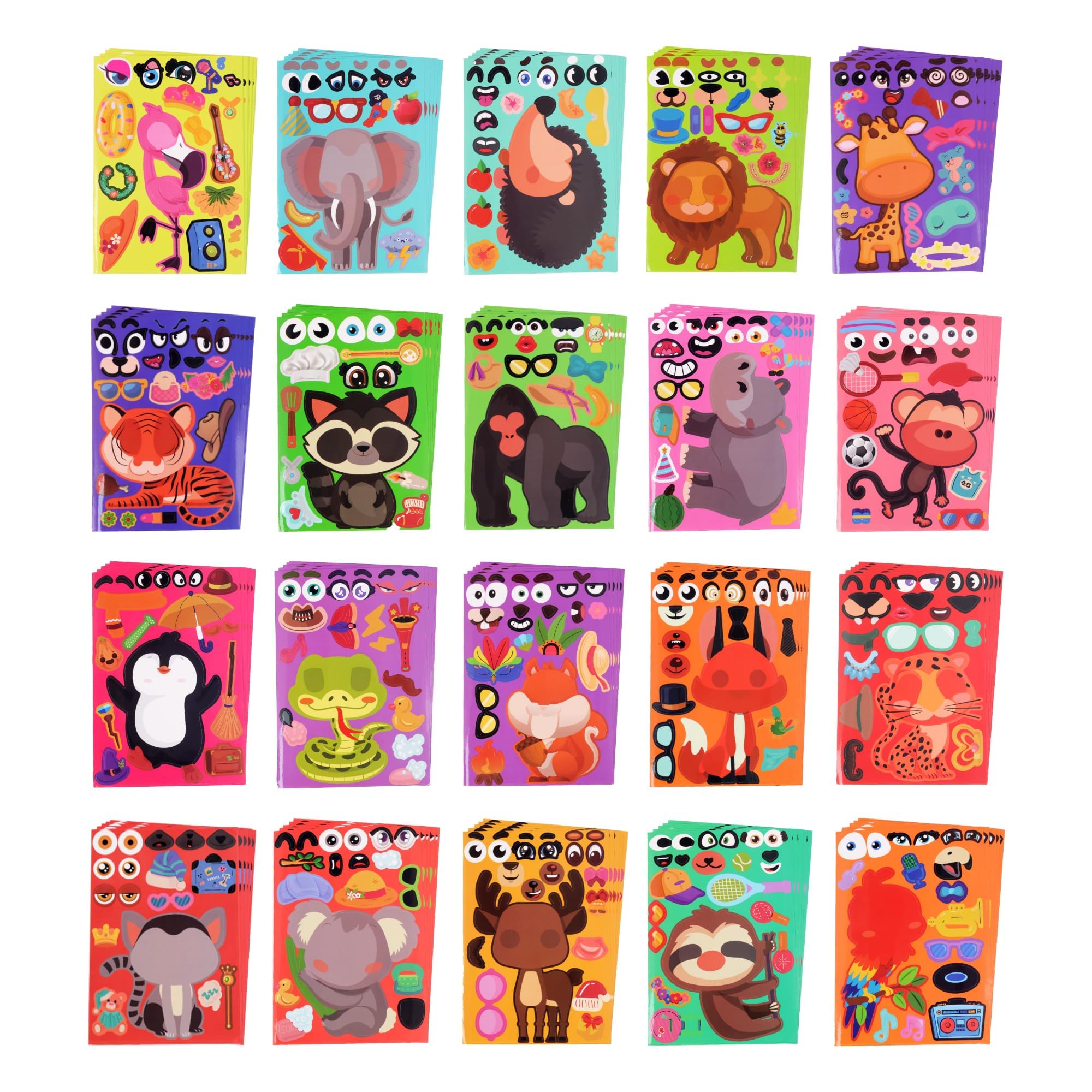 sinceroduct 100 Sheets Make a Face Stickers for Kids, Make Your Own Sticker,20 Styles Waterproof Kids Animal Stickers for Christmas, Valentine's Day Decoration, Gift, Reward, Travel Activities