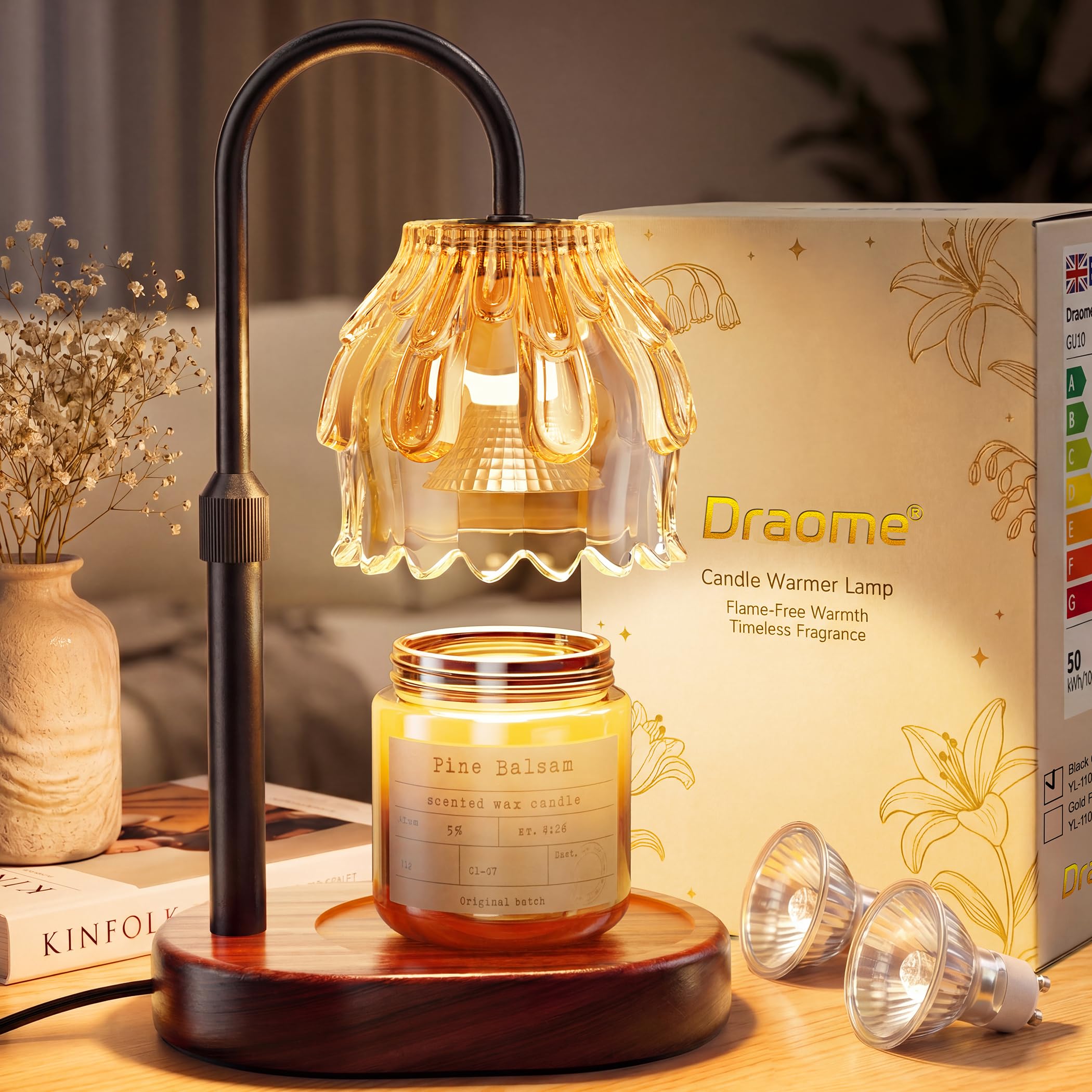 Candle Warmer Lamp for Birthday Gifts for Women, Height Adjustable Electric Wax Melter with Timer & 2 Bulbs, Luxury Gift for Her, Mum, Friend, Flameless Candle Lamp for Yankee Jar Candles (Black)