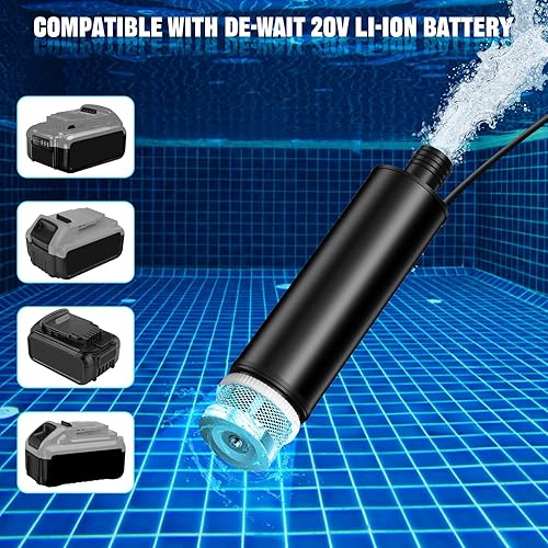 Miniatura 4 de Bomba de transferencia de agua compatible con batería Dewalt de 20 V 60 V, 30 Lmin, elevación de 15 pies, bomba de agua con alimentación máxima de 7