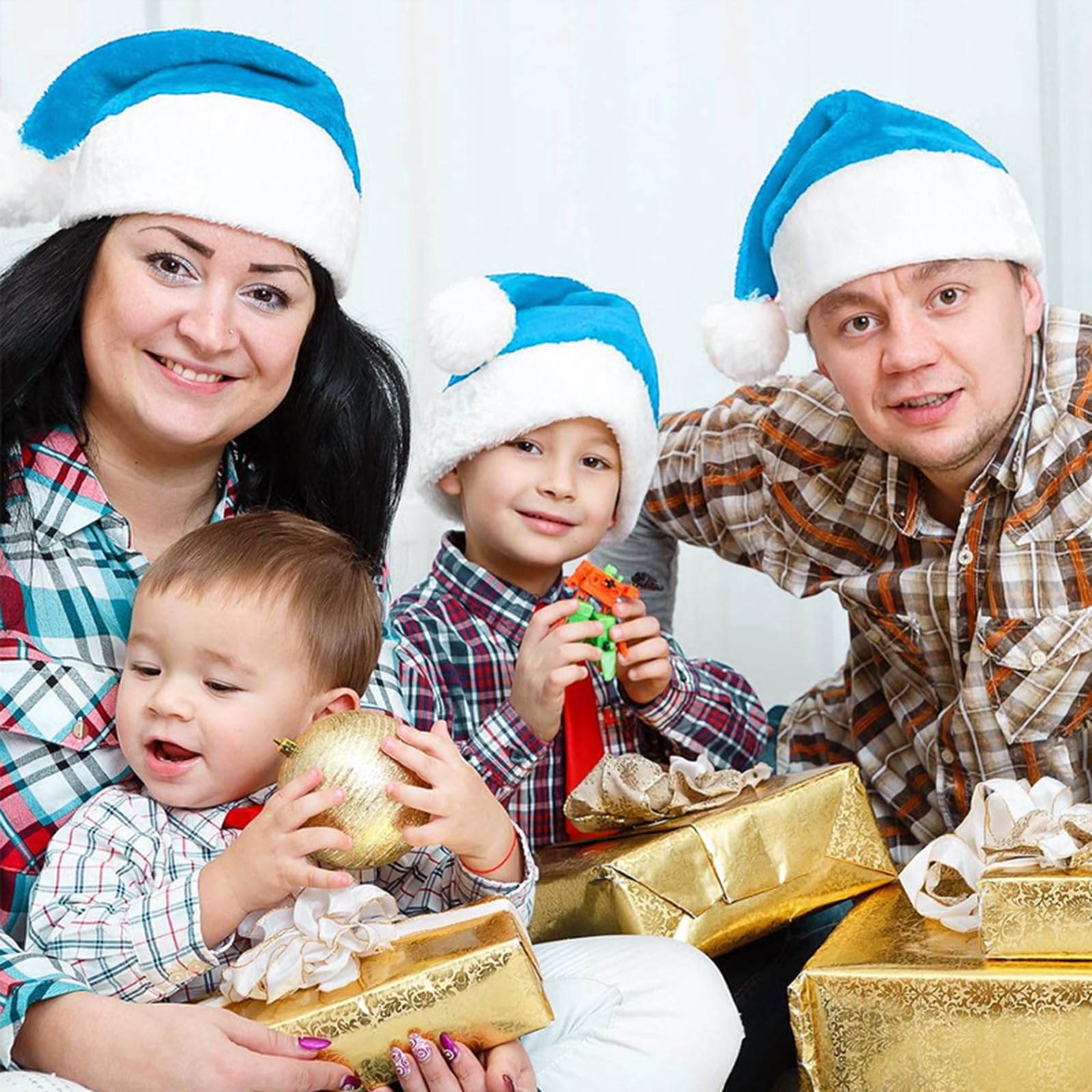 Onlvmyur Adult Christmas Hat, Pack of 3, Santa Hat, Plush Santa Hat, Christmas Hats for Adults (Light Blue) - Image 4