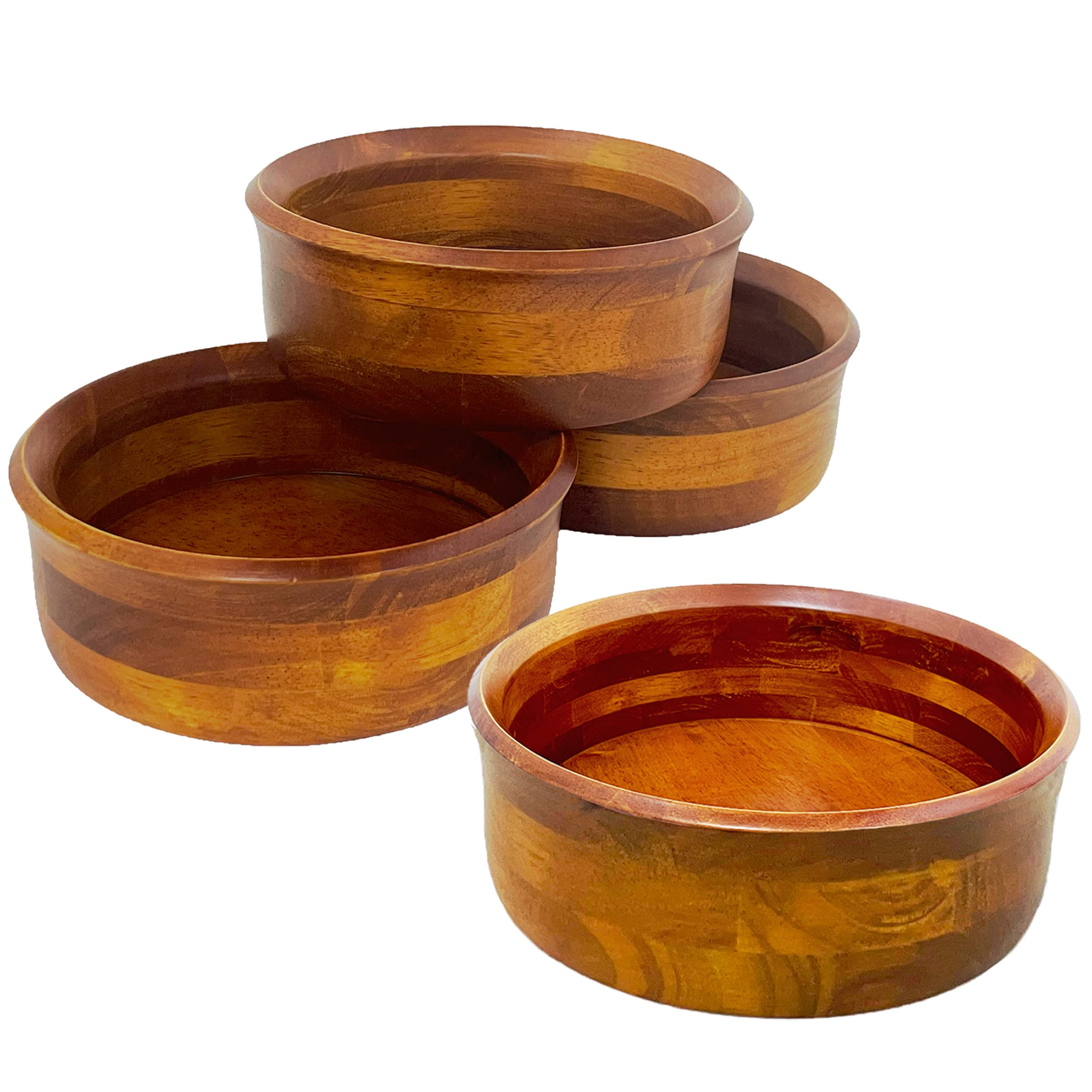 Woodard & Charles Wood Serving Bowls for Salad, Snack, Fruit, Chips, or Candy (Individual Bowls – Set of 4)