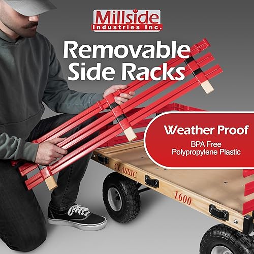 Miniatura 4 de Millside Industries Classic Wood Wagon con estantes de polietileno extraíbles rojos