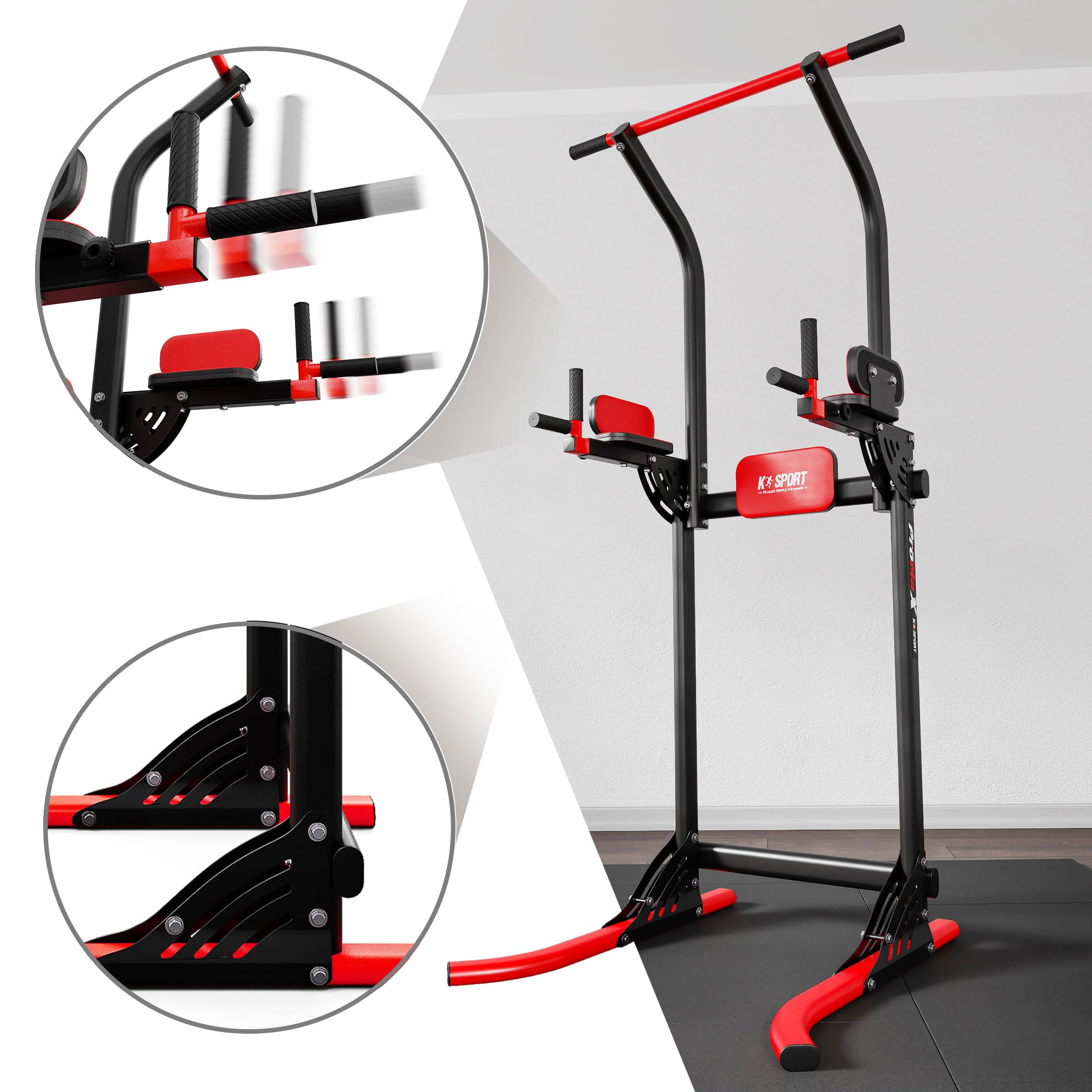 K-Sport: Power Tower - Attrezzatura per il fitness, barra di trazione autoportante, torre di forza multifunzione fino a 150 kg, fitness tour