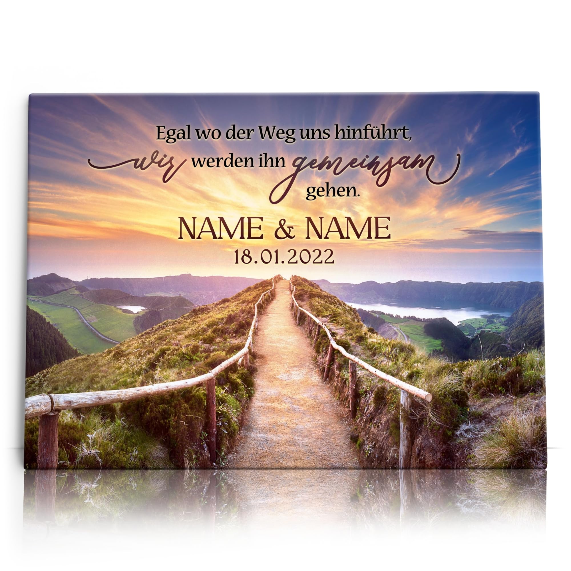 Liebesleinwand Leinwand personalisiert | Geschenk für sie oder ihn zum Jahrestag, Verlobung, Hochzeitstag | Leinwandbild gestalten mit Namen und Datum | Pfad der Liebe