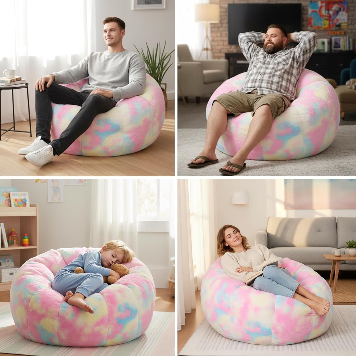 Bean Bag Chair, Floral Shaped Beanbag, Faux Fur Adult Teen Kids Comfy Chair with Petal Armrest Chair, Bean Bag Couch for Bedroom, Living Room, Dorm, Game (Colorful)