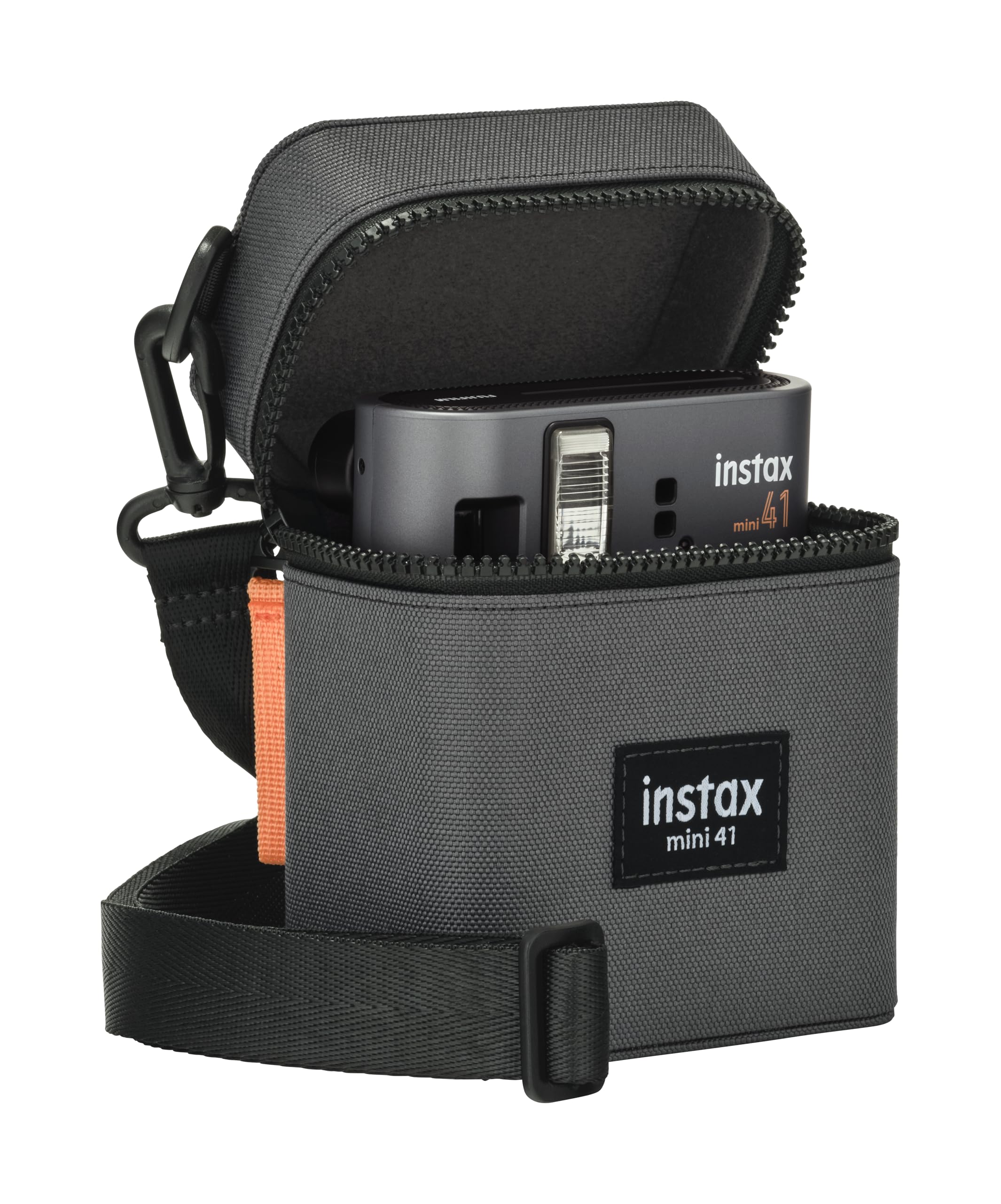 instax Mini 41 etui na aparat błyskawiczny z paskiem na ramię, zapinaną na zamek błyskawiczny etui na aparat i tylną kieszenią foliową, wykończone hartowaną tkaniną Charcoal Grey