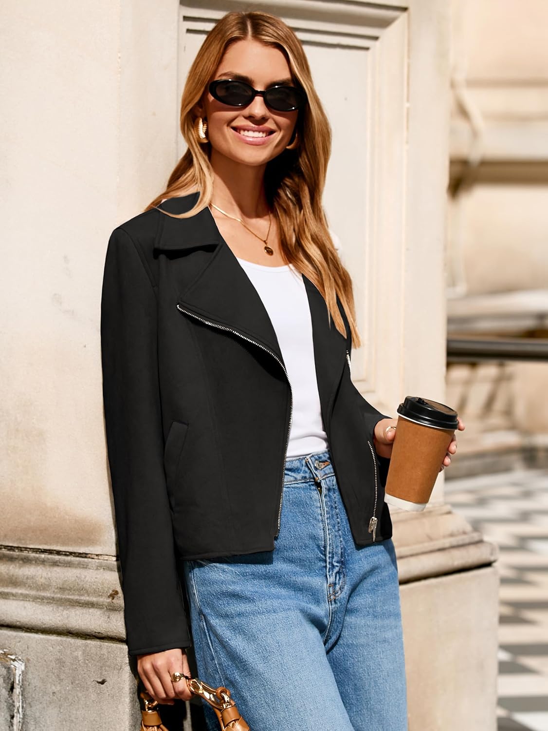 Glamaker Womens Faux Suede Jackets Long Sleeve Casual Cropped Zipper Biker Moto Jacket Fall Winter Outfits - Image 5