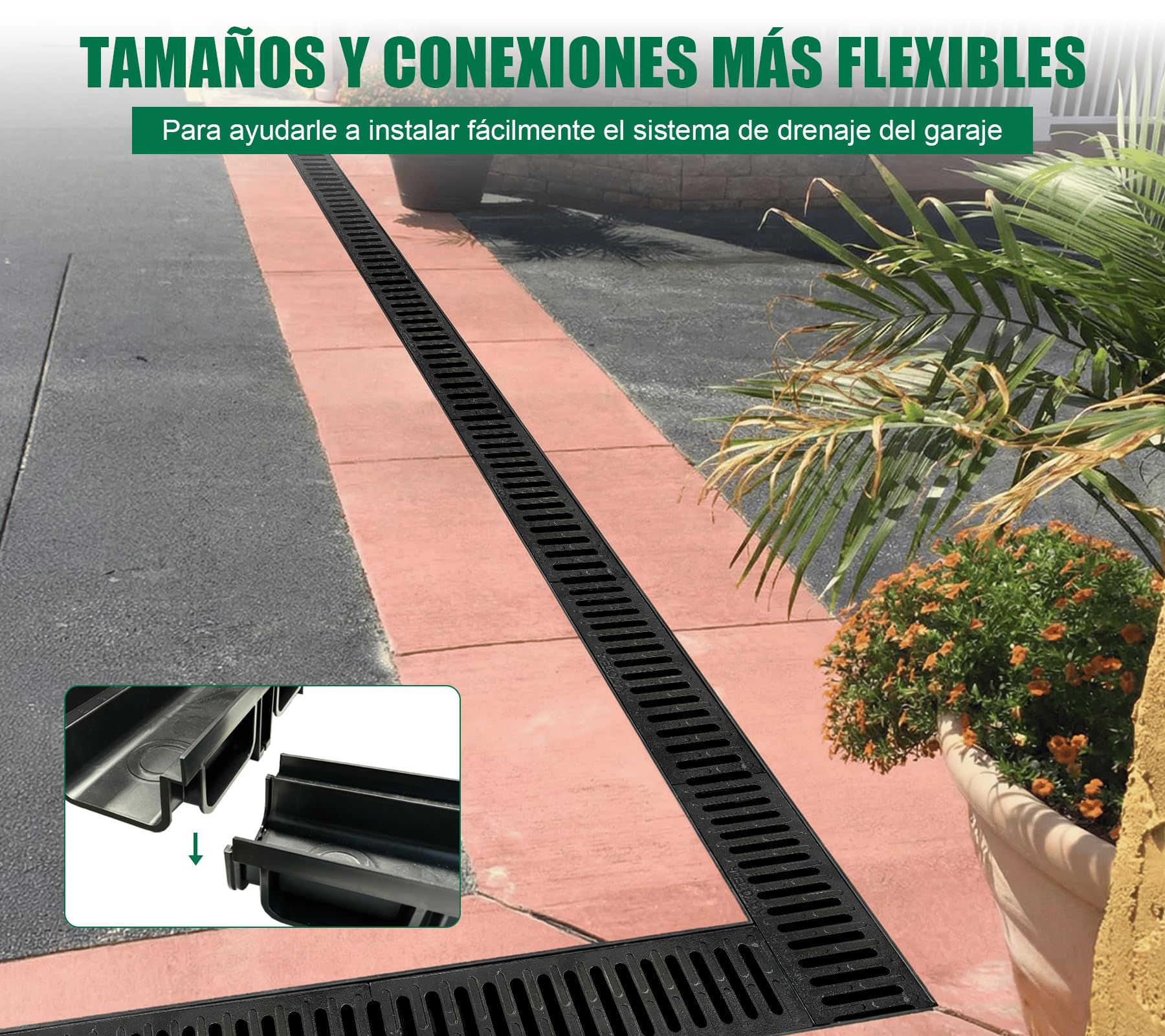 1m Canalón de drenaje con rejilla de fundición B125 GJS soporta hasta 12,5 t - 500 x 140 x 100 mm - Canalón de suelo para drenaje para garaje, entrada de patio, estacionamiento - Resistente a