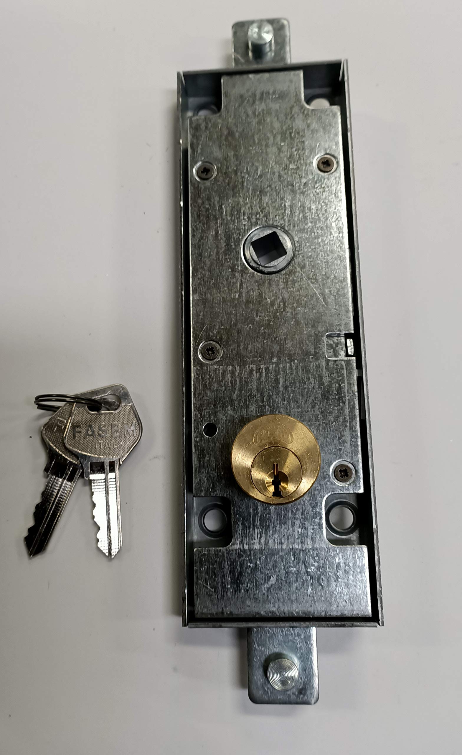 Serratura FASEM 124 per basculante a 2 CHIUSURE con leva interna cilindro tondo d. 25 x 15