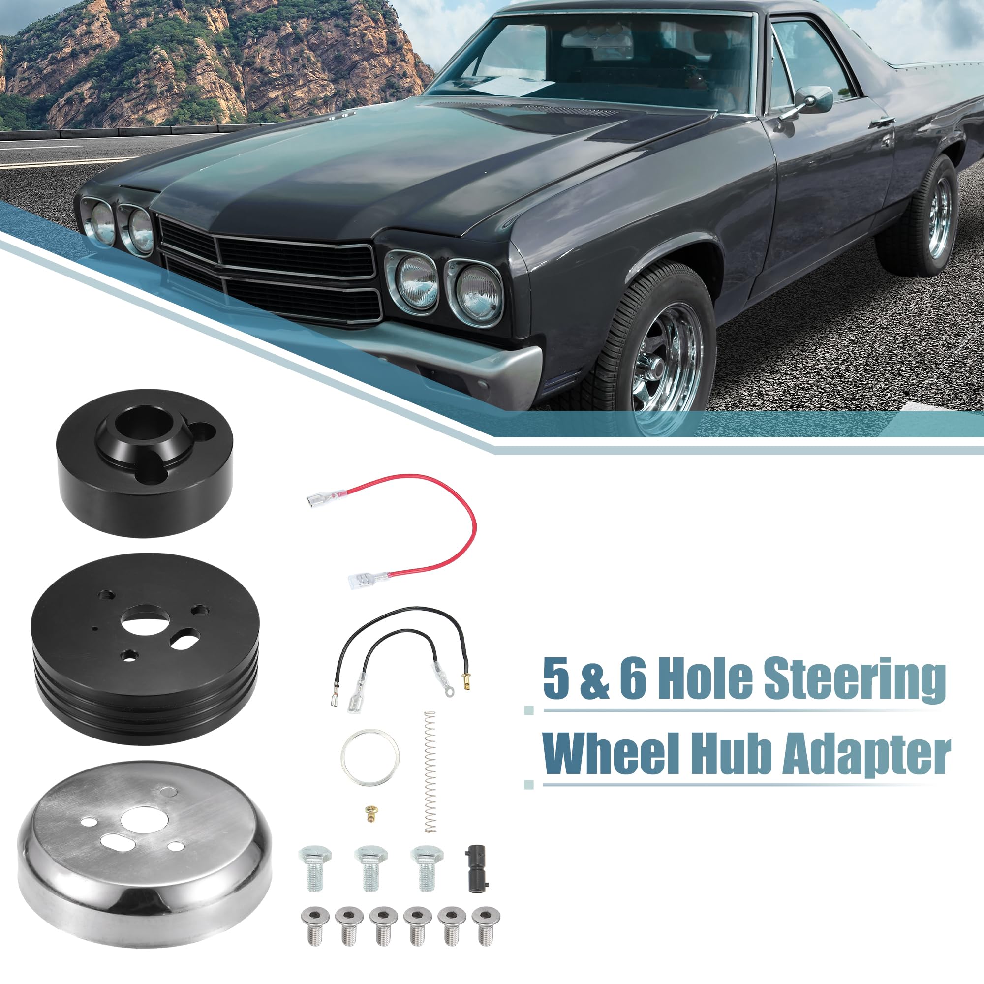 QUARKZMAN 5 & 6 Loch Lenkrad Naben Adapter Für Chevrolet Trucks 74-94 | Schwarz, Silberton, Metall, Für GM, Für Chrysler, Für Jeep, Für Buick, Für Oldsmobile, Für Pontiac, Für Flaming River/Ididit