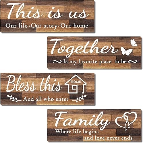 Miniatura 7 de 4 Pieces Home Wall Decor Signs, This is Us Together Bless this Family Rustic Wooden Wall Art with Quotes for Living Room Bedroom Kitchen Farmhouse