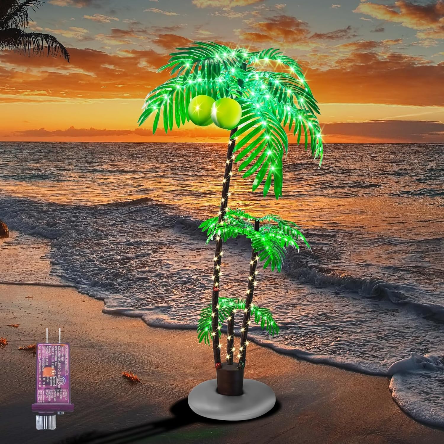 6FT Lighted Fake Palm Tree with 2 Trunks Artificial Palm