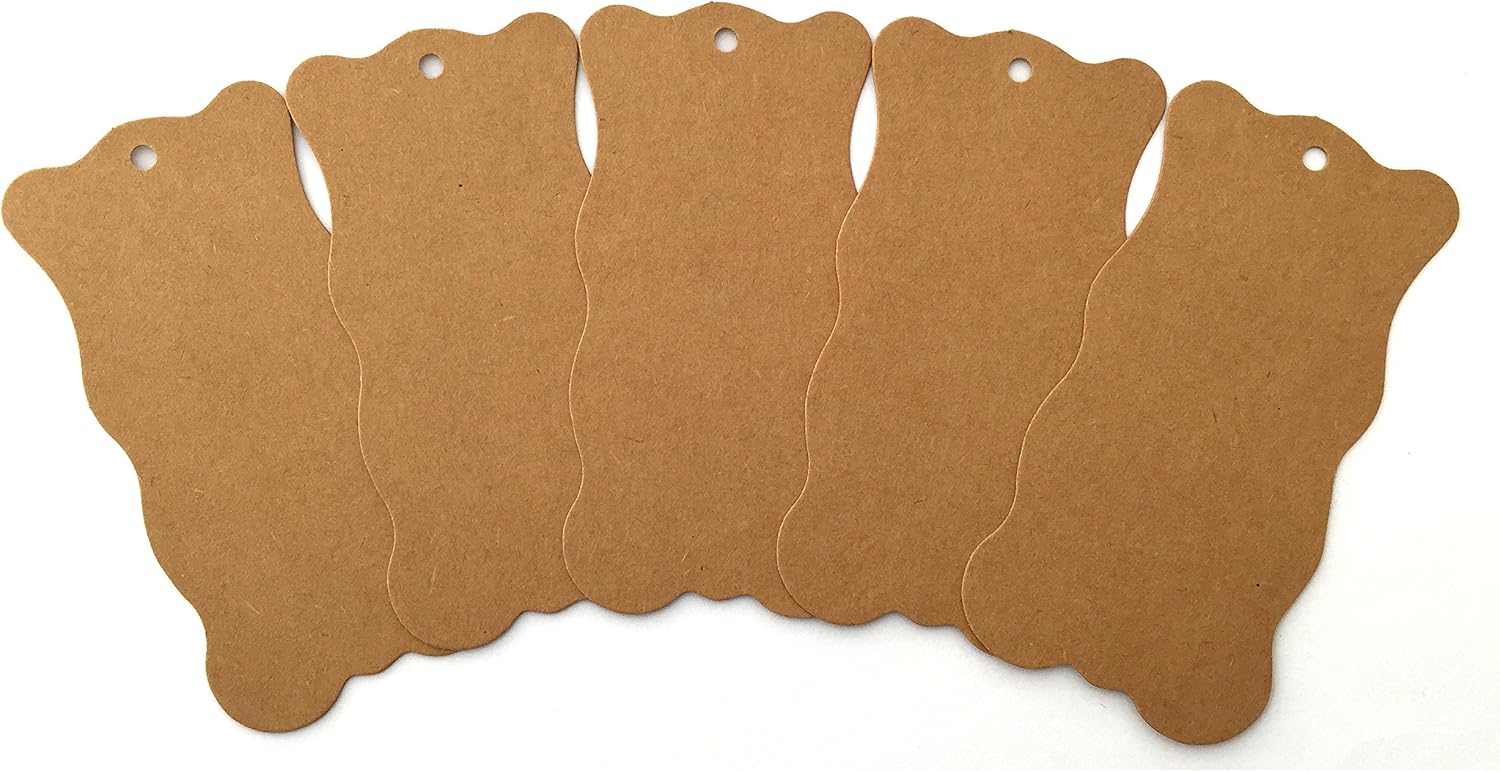 LWR CRAFTS 100 Hang Tags Waved Rectangle with Jute Twines 100ft (4" x 2", Kraft)