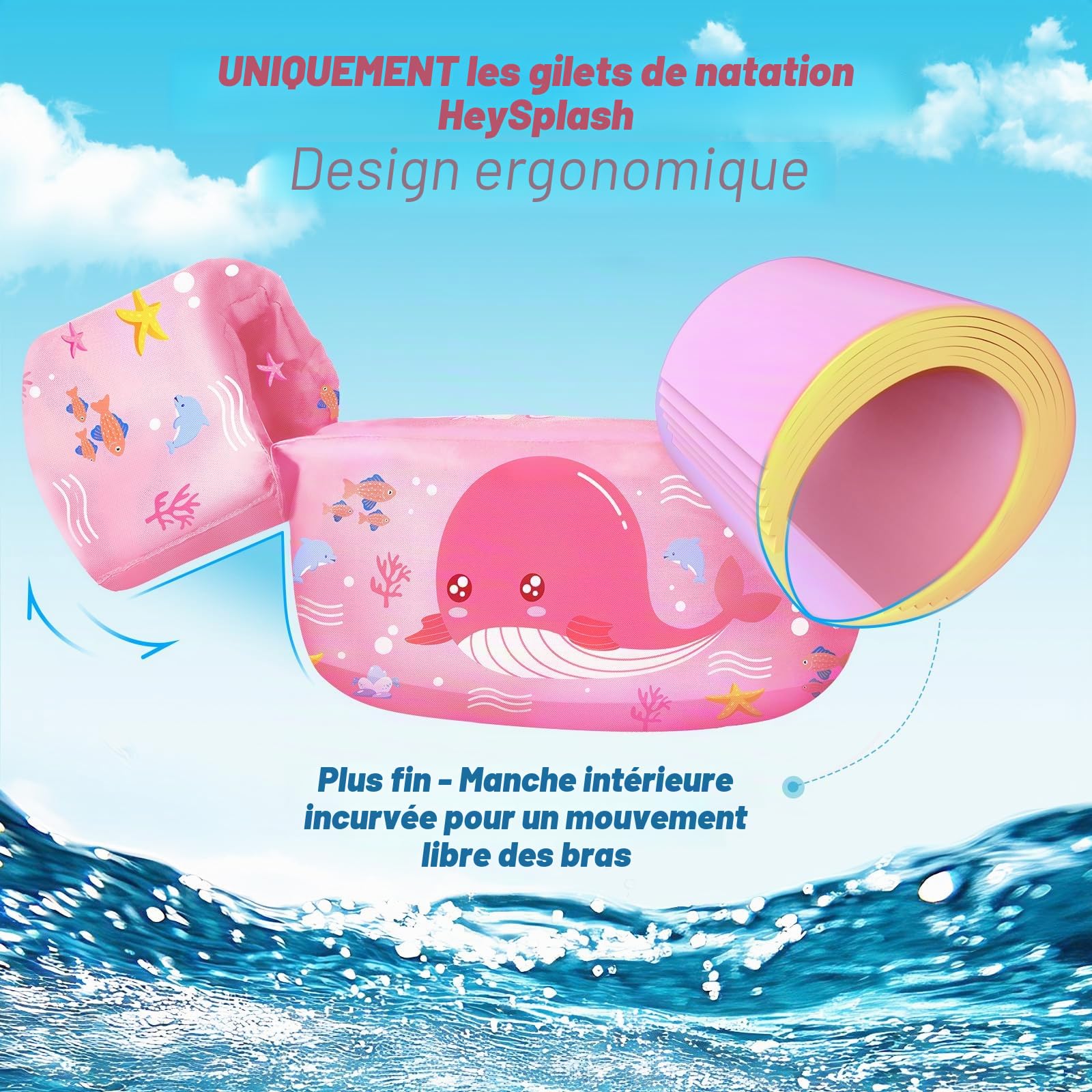 HeySplash Gilet de Flottement de Natation, Gilet de Natation avec Sangle Réglable pour Enfants 9-22/15-30 KG, Brassard d'apprentissage à la Natation Flotteur de Piscine avec Sifflet