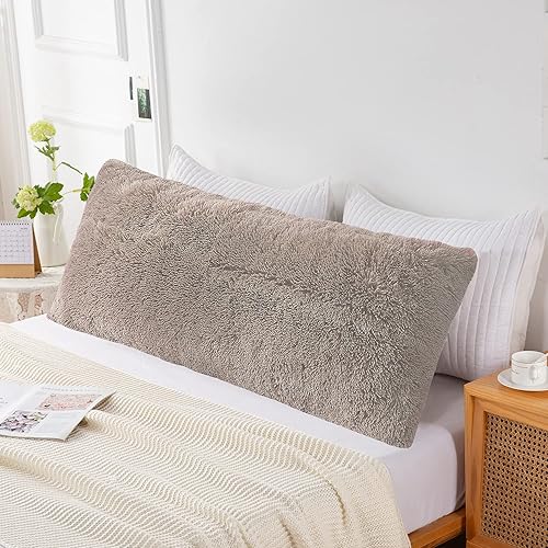Miniatura 7 de Funda de almohada de cuerpo lanudo con cremallera, 21 x 54 pulgadas, funda de almohada grande de piel sintética esponjosa, funda de almohada de
