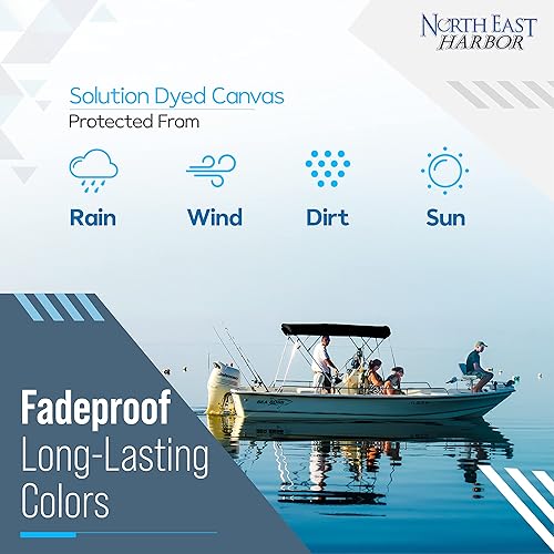 Miniatura 9 de NEH - Bimini Tops de 3 lazos para barcos, postes de apoyo, lona marina 900D a prueba de decoloración, funda de almacenamiento universal para pontón,