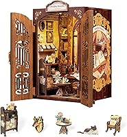 Vista 22 de Fsolis - Kit de rincón de lectura, kit de casa en miniatura para escenas DIY, mini casa, mini rincón de libros, decoración de estantería artesanal