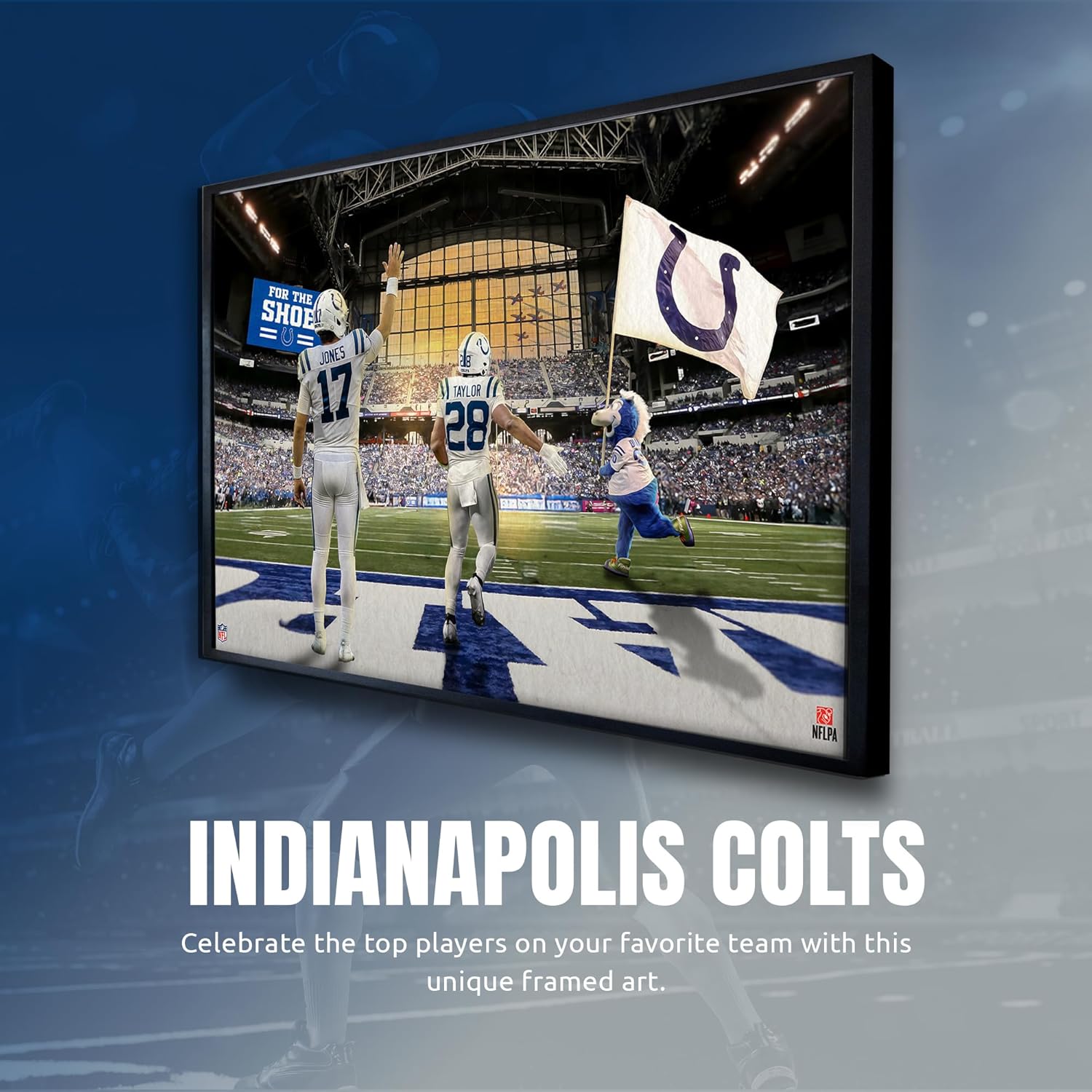 Sporticulture NFL American Football Framed Wall Art - Indianapolis Colts - Daniel Jones - Jonathan Taylor - Picture Poster for Bedroom, Man Cave Decor, Ready to Hang, 14" x 20", Small