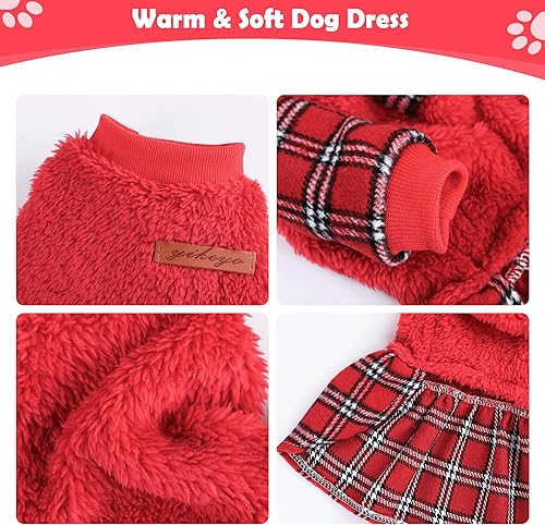 Miniatura 6 de Suéter para perro, suéter de forro polar a cuadros, suéteres para perros pequeños, hembra, ropa cálida de invierno para niña XXS (rojo, S para