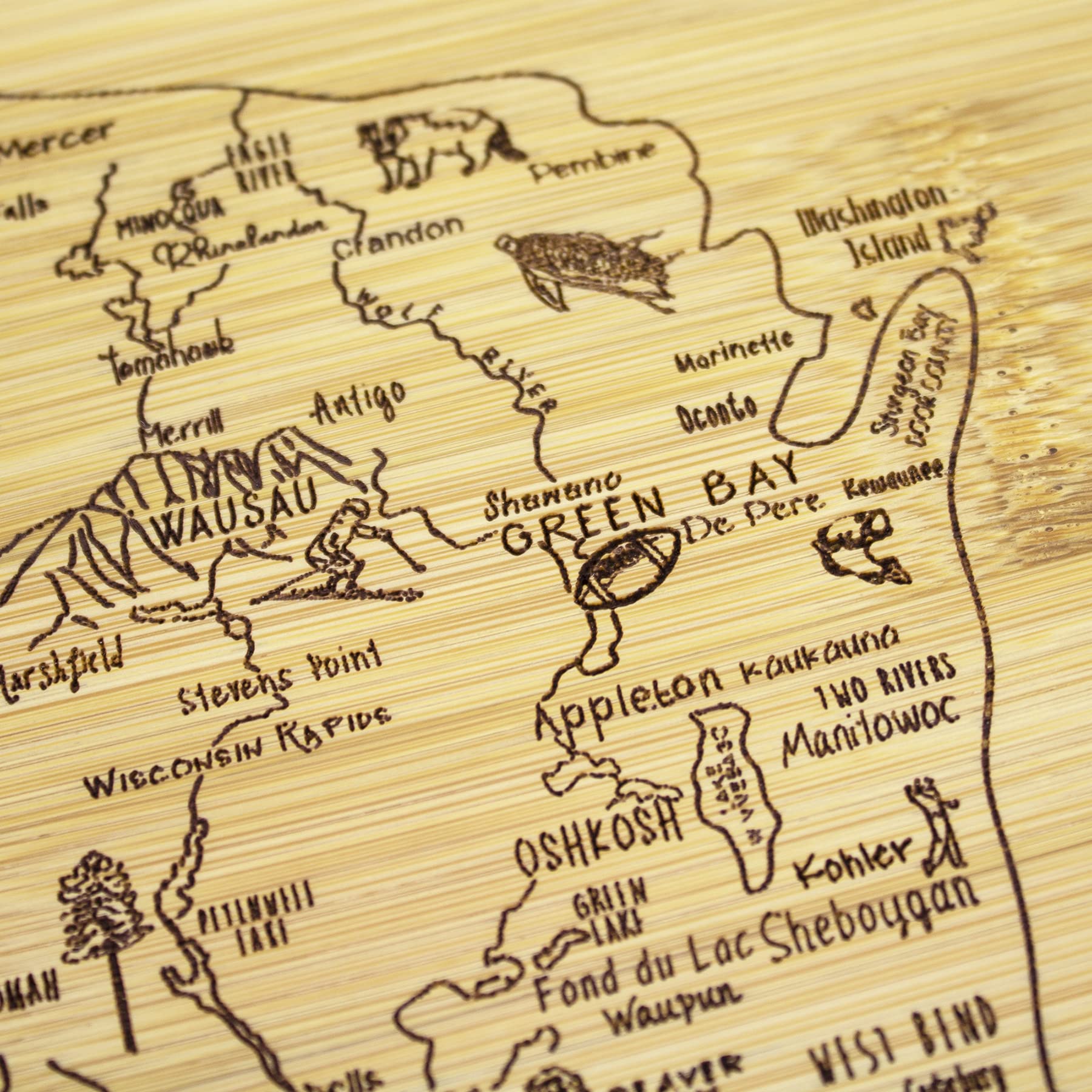 Totally Bamboo A Slice of Life Wisconsin State Serving and Cutting Board, 11" x 8.75"
