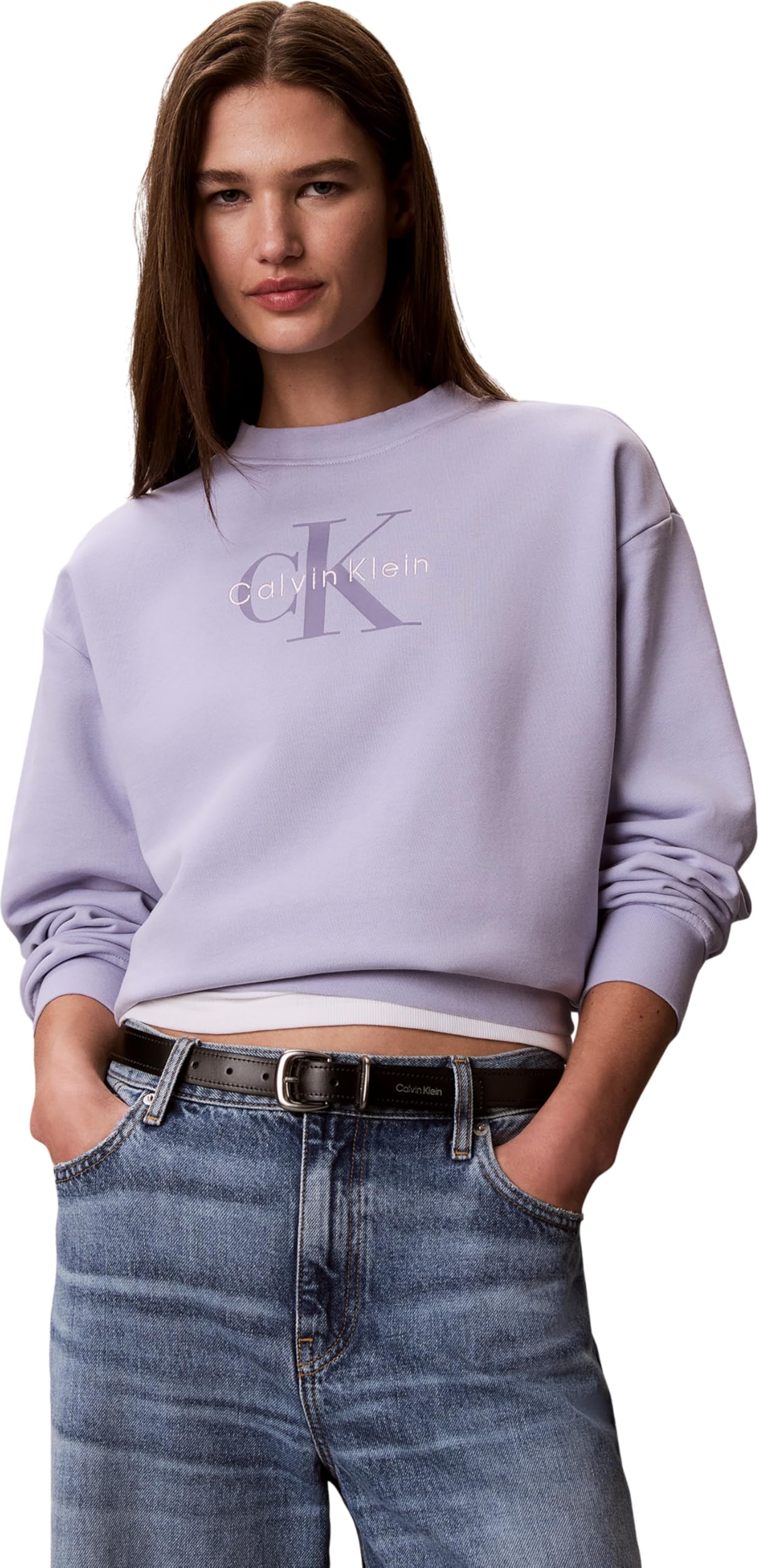 Calvin Klein Sudadera LS French Terry Monologo Crew LV047G823G para Mujer, Color Morado (Cosmic Sky), Talla XXL
