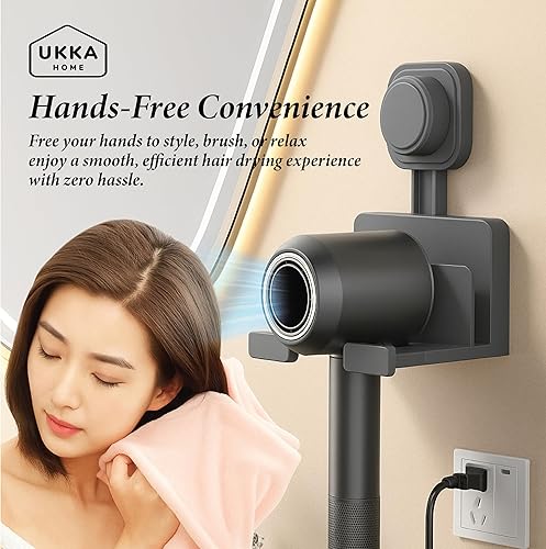 Miniatura 9 de Organizador de almacenamiento para secador de pelo con ventosa con estante y ganchos para baño. Reutilizable, plástico ABS, resistente al óxido,