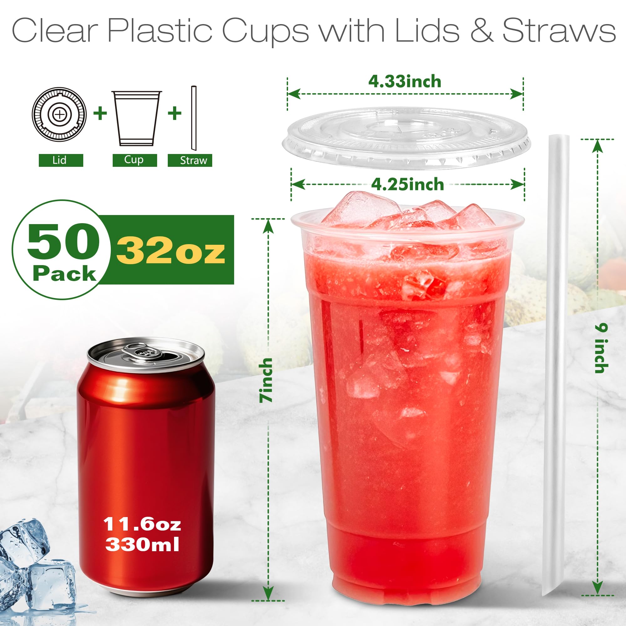 Charmount 32 oz 50 Sets Clear Plastic Cups with Lids and Str -2