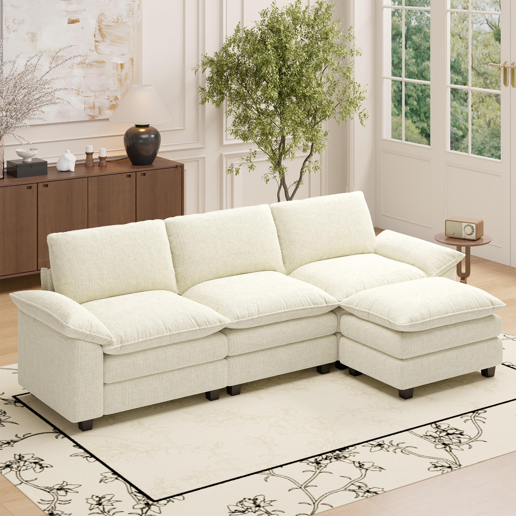 **INCOMPLETE ** (missing box 2)Sectional Couch for Living Room, Modular Sofa with Ottoman, L Shaped Cloud Couches Set, Comfy Sofa Bed, Chenille Sofa, Home Furniture Beige