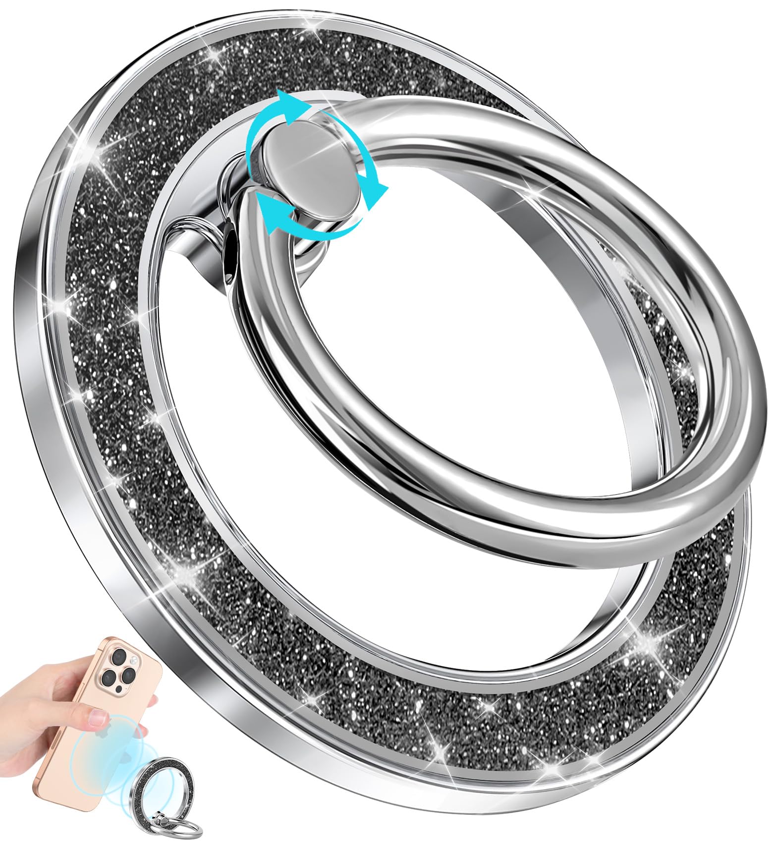 LISEVO Phone Ring Holder Compatible with MagSafe - Magnetic Cell Phone Grip for Women Glitter Magnet Removable Finger Ring Grip Stand Cute Shine Shiny