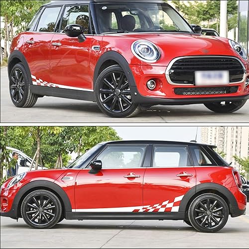 Miniatura 3 de TOMALL 1 par de calcomanías de rayas laterales de bandera a cuadros de carreras de 77.2 pulgadas, compatibles con Mini Cooper Lattice Grid Gráfico