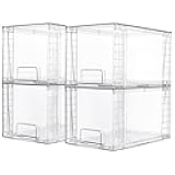 Vtopmart 4 Pack Large Stackable Storage Drawers,Easily Assemble Acrylic Bathroom Closet Undersink Organizers and Storage,Plastic Bins for Kitchen Cabinets,Pantry,Makeup,Medicine Organization