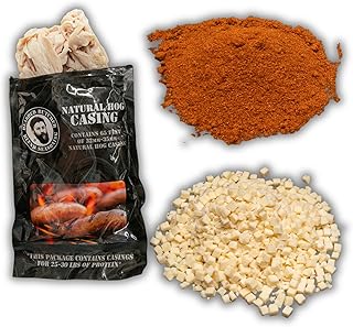Bearded Butchers Southwest Taco Bratwurst DIY Kit – Make Your Own Brats with Taco Seasoning, High-Temp Pepper Jack Cheese & 32mm-35mm Natural Hog Casings – Makes Up to 25 lbs Meat