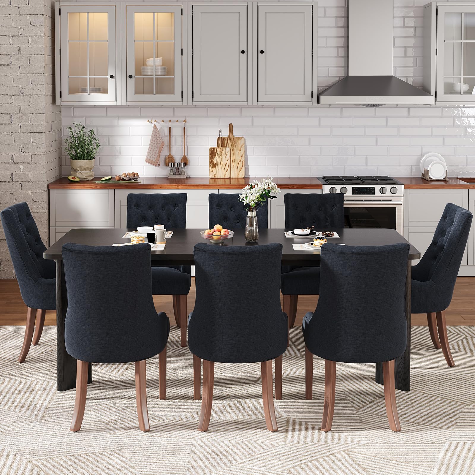 MALOL 9-Piece Rectangular Dining Table Set for 8, 63" Industrial Kitchen Table with 8 Tufted Parsons Dinner Chairs for Dining Room, Kitchen, Living Room, Black+Black