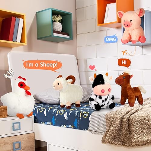 Miniatura 3 de Paquete de 5 animales de peluche de granja de 10 pulgadas animales de peluche de granja suave cerdo gallo caballo oveja vaca animales de peluche