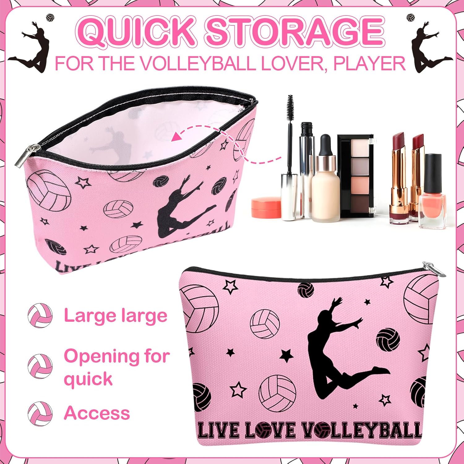 10 Pcs Volleybal Gifts for Women Ladies Sport Makeup Bag Inspirational Zipper Volleybal Cosmetic Pouch Bulk Travel Toiletry Bags Accessories for Sports Lovers Players Coach Team Gifts - Image 4