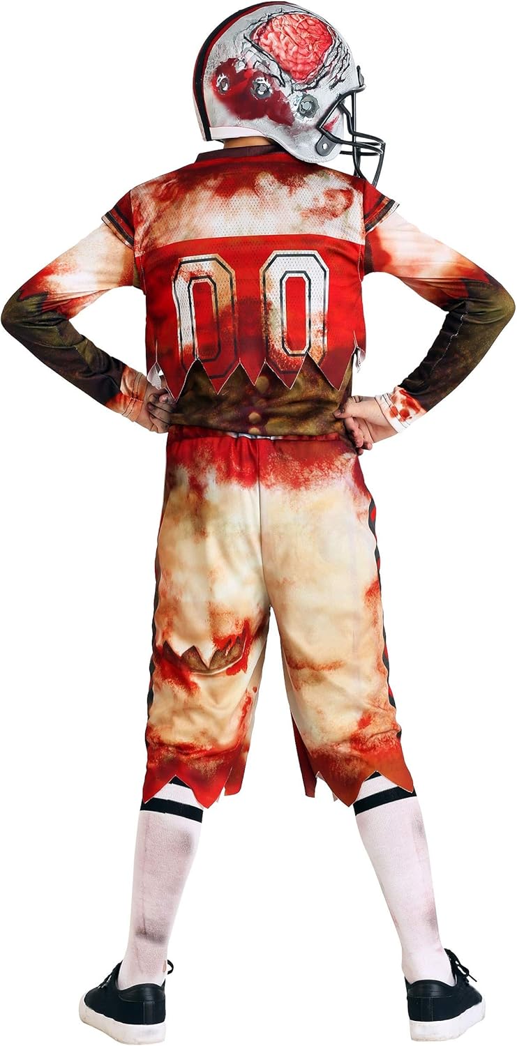 Kids Zombie Football Player Costume | Decaying Quarterback Undead Player Football Uniform Costume - Image 3