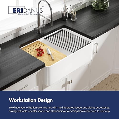 Miniatura 8 de Eridanus - Fregadero con estación de trabajo, 30 pulgadas de largo x 20 pulgadas de ancho, fregadero de cocina de porcelana de arcilla refractaria,