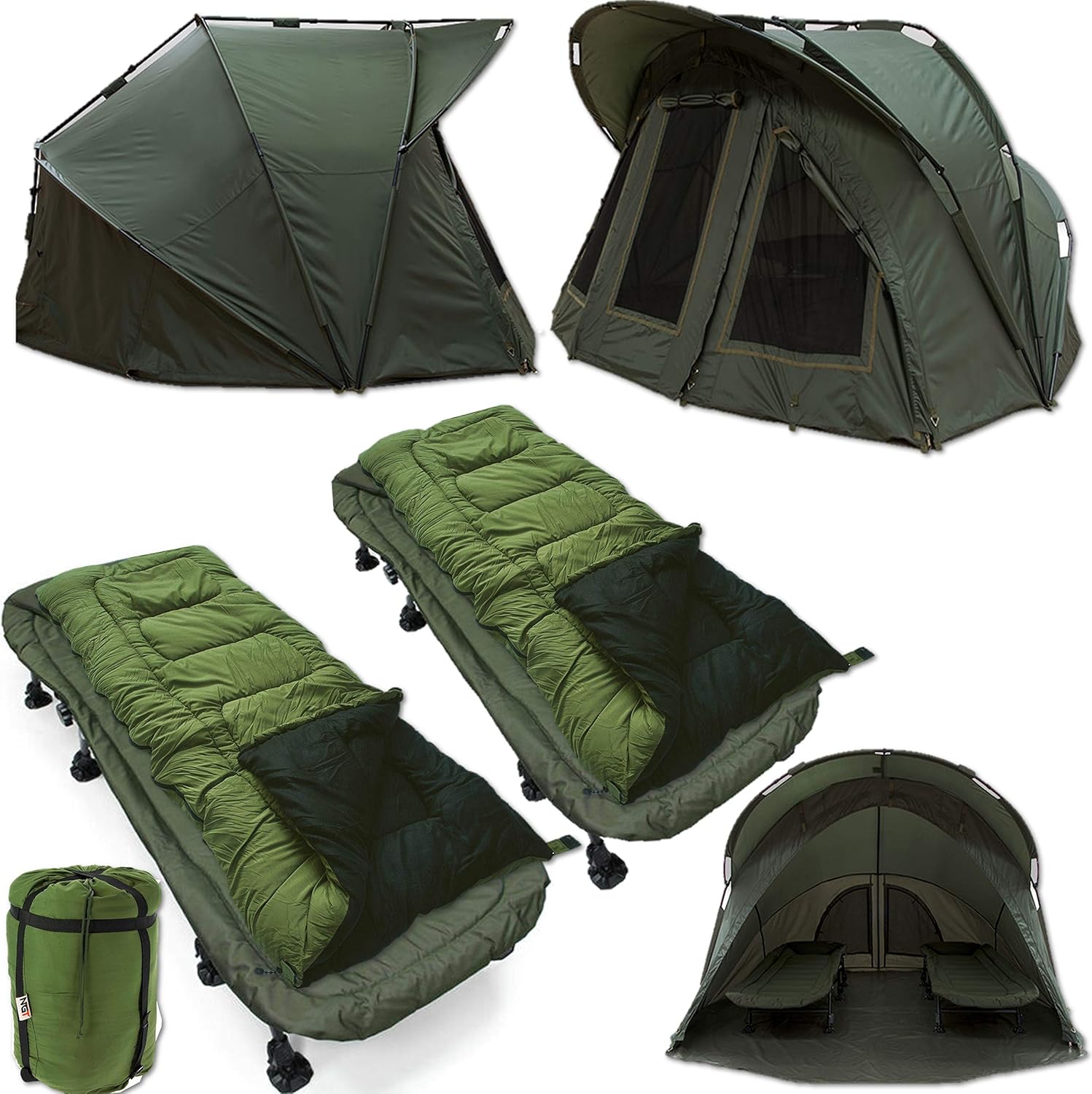 NGT XL FORTRESS BIVVY 2 MAN FISHING + 2x 8 LEG BED CHAIR + 2x 5 SN